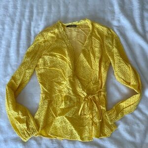 Miss Me Yellow Eyelit Wrap Blouse